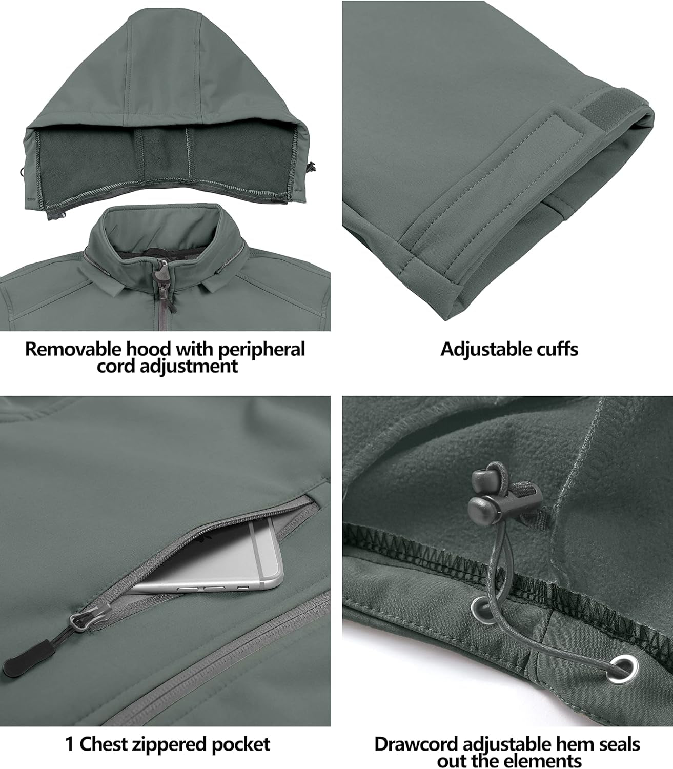 Men’S Softshell Jacket with Removable Hood, Fleece Lined